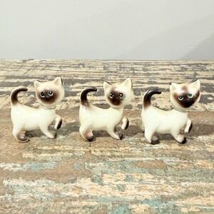 Lot Of 3 Siamese Cat Figurines Ceramic Mini Hagen Renaker Kitten Blue Eyes